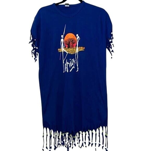 African Fringe T-Shirt With Baobab Tree & Sunset Print By Punch Design - Picture 1 of 9